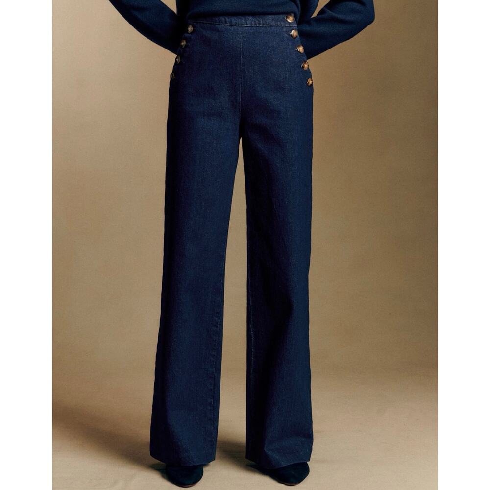 Sezane Marino Denim Trousers High-Waist Organic Cotton Jeans Size 42 (US 10)